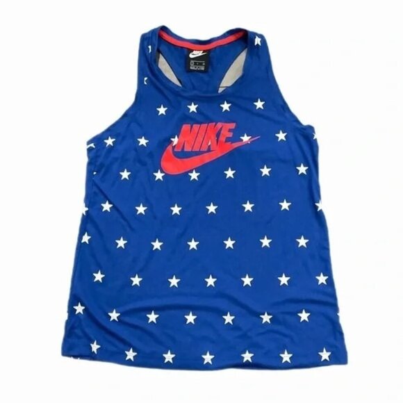 Nike Americana Star Print Patriotic Racerback Blue Tank Top - Picture 3 of 6